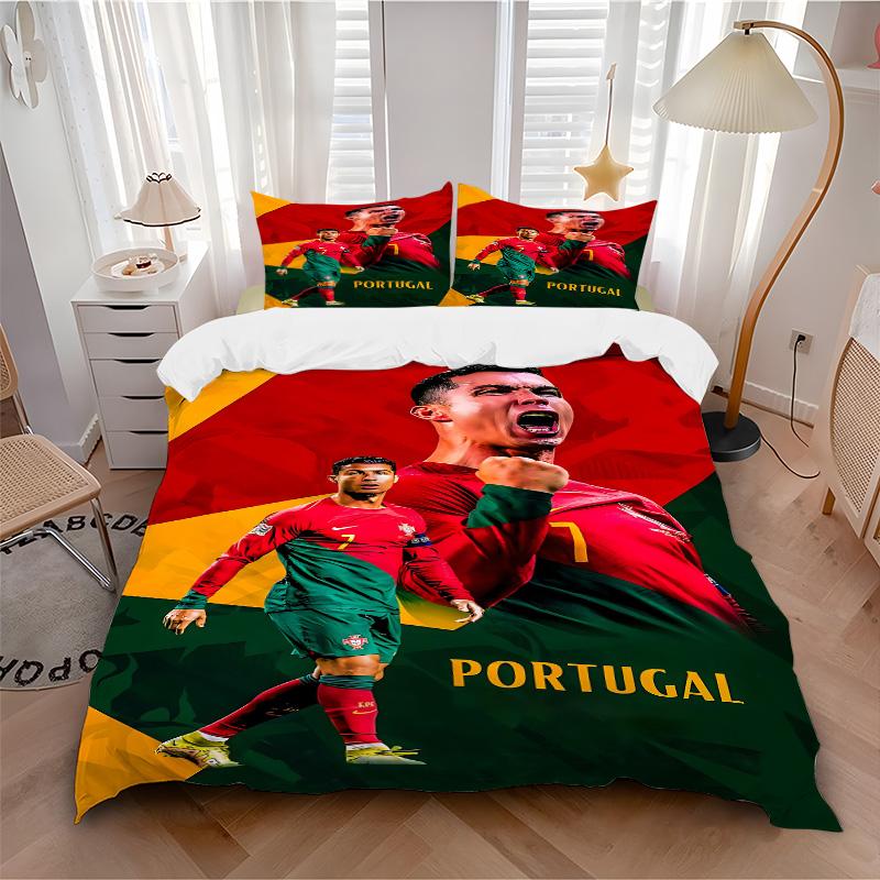 Portugal'S Soccer Celebration Print 3Pcs Bedding Setduvet Cover With 2 Bedropillowcase Home Birthday Gift