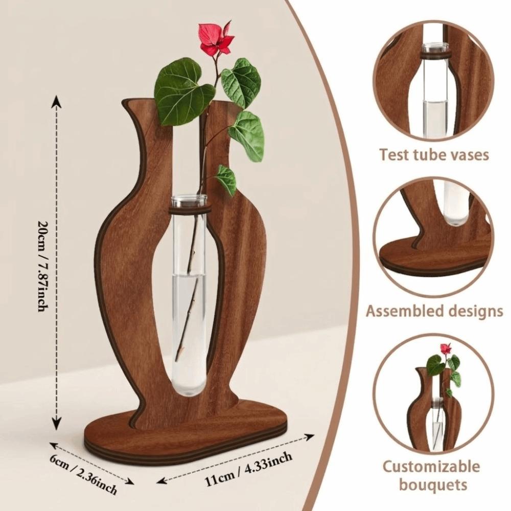 Wooden Stand Hydroponic Vase Shatterproof Hydroponic Plant Vase Simple Transparent Vase Home Decor
