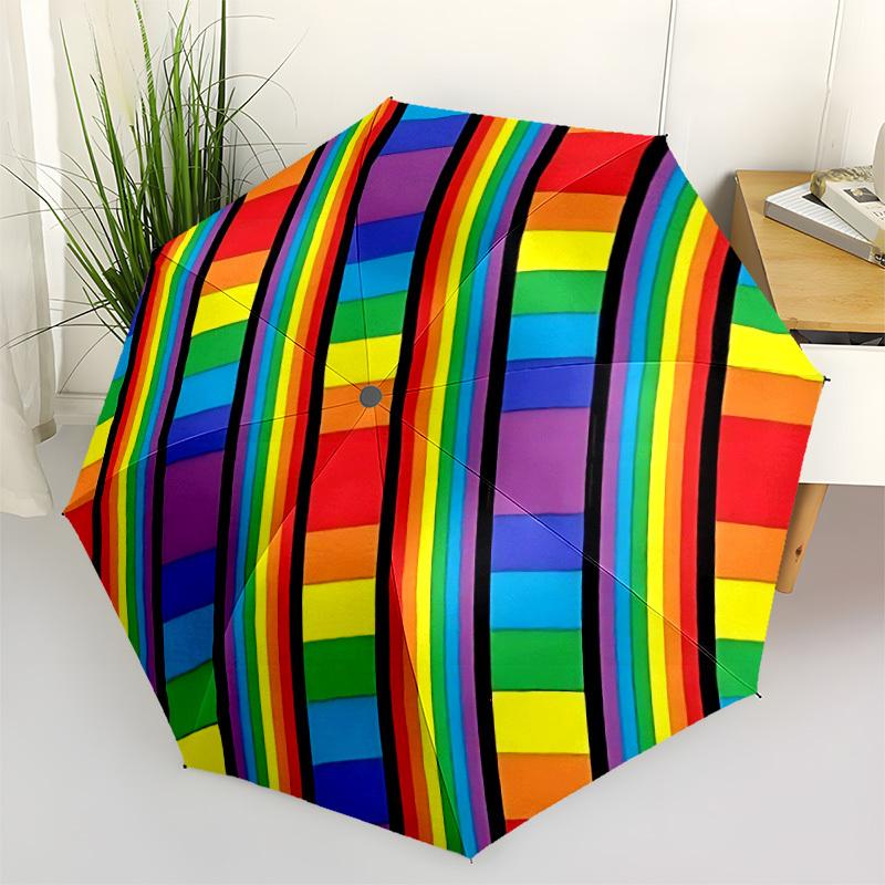 1pc Rainbow Stripes Umbrella Portable Home Essential Umbrella Folding Umbrella Durable Iron Frame yy251128043