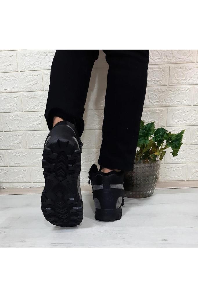 Men's Fashion Flat Heeled Bootie Bootie Mink Black Furry Zipper Non-Slip Boots Shoes