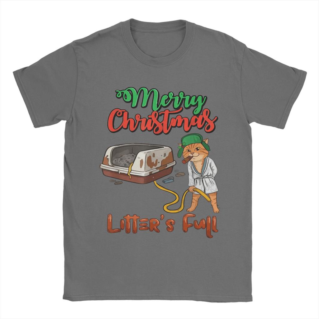 Litter's Full Merry Christmas Funny Cat Lovers Holidays Xmas T Shirt Men T-Shirts Beach O Neck Tees Wholesale Big Size Clothing