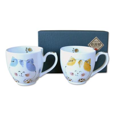 Пара кружек Подарочная коробка Стильная подарочная коробка Arita Ware Cat Meeko Подарочная упаковка Сделано в Японии