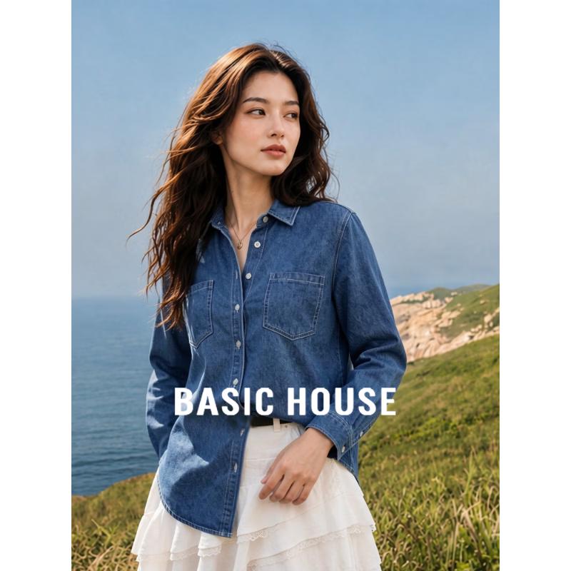 Женская джинсовая рубашка с длинным рукавом Basic House