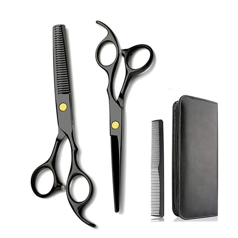 Professional Hair Cutting Scissors Set 6 Inch Black Straight Thinning Shears For Salon Barber Home Use