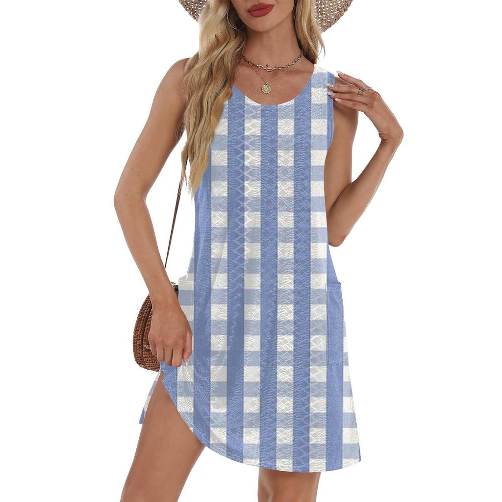 Women's Casual Sundress With Pockets Summer Boho Beach Dress T-Shirts Dress V Neck Loose Tank Dresses