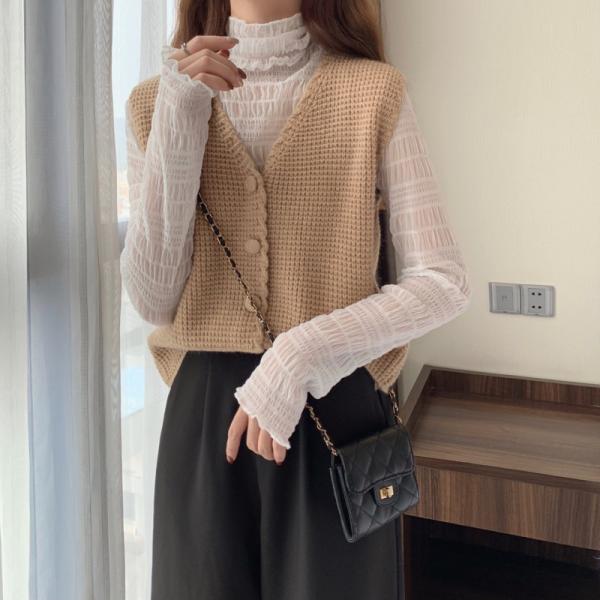 Женский жилет Вязаный жилет Женский осенне-зимний пуловер Свитер без рукавов Повседневный пуловер Жилет