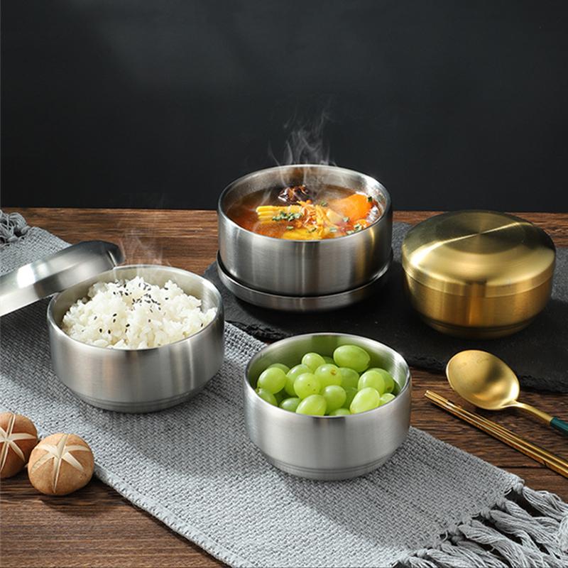 Корейская лапша Рамен Кимчи суповая миска из нержавеющей стали с крышкой столовая посуда двухслойные антипригарные миски кухонный контейнер для еды