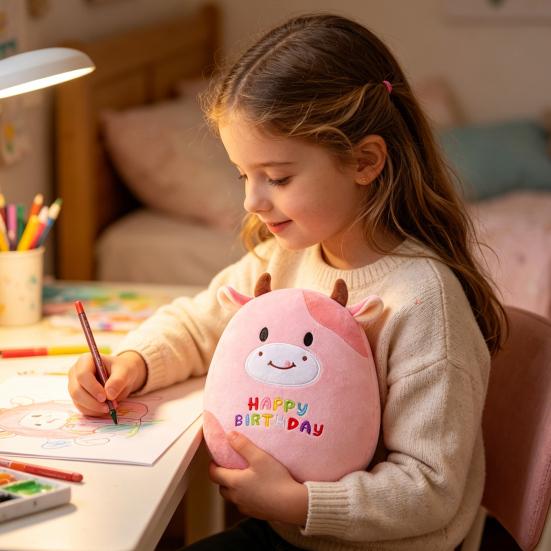 Cat Cow Plush Toy Soft Stuffed Animal Skin-Friendly Cuddle Cushion for Kids Adults Birthday Gift for Girls Boys