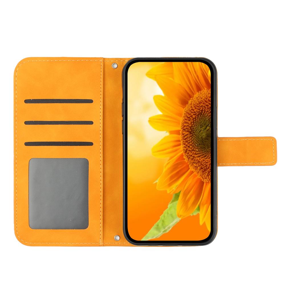 HT04 PU Leather Case for Google Pixel 7a Phone Cover with Shoulder Strap,Sunflower Pattern Wallet Phone Shell