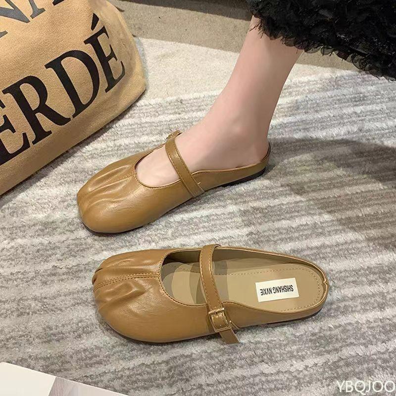 Fashion Women's Outdoor Casual Flat Shoes with Toe Caps Half Drag Women's Spring Autumn New Style Simple Comfortable Single Shoes