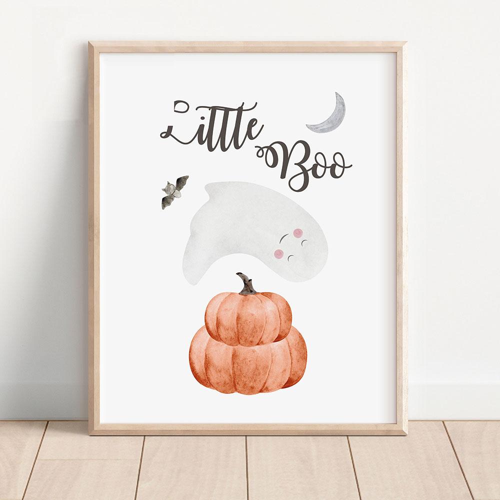 Halloween Nursery Poster Pumpkin Trick or Treat Art Print Cute Little Ghost Boo Canvas Painting Wall Picture Baby Playroom Decor