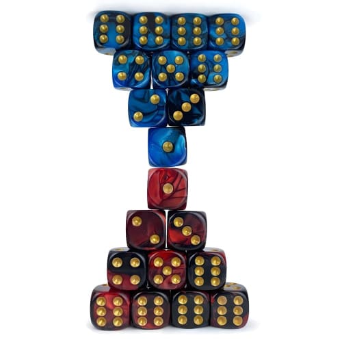 Set of 20 Polyhedral Dice, 16mm Six-Sided Dice for Tabletop Games, Dungeons, and Other Board Games (Black/Red + Black/Blue)