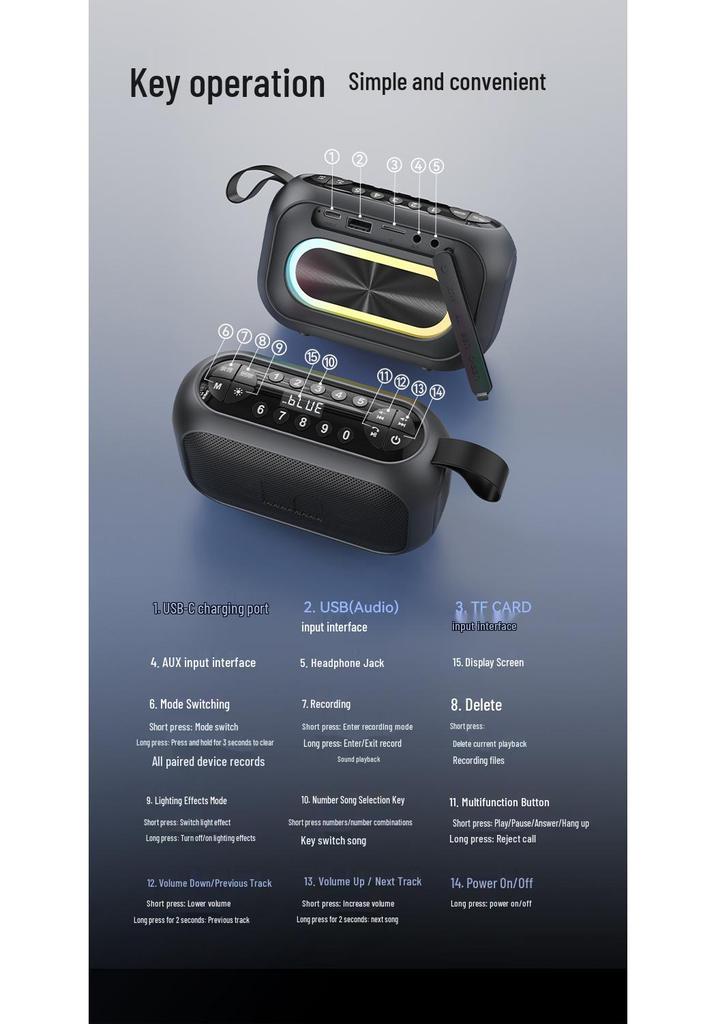 MS62110 Monster Bluetooth Портативная уличная колонка с большим громкостью, высоким качеством звука, слотом для карты, USB-накопителем и сабвуфером.