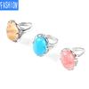 Natural Oval Crystal Ring Wind Silver Claw Ring for Creative Gifts for Women