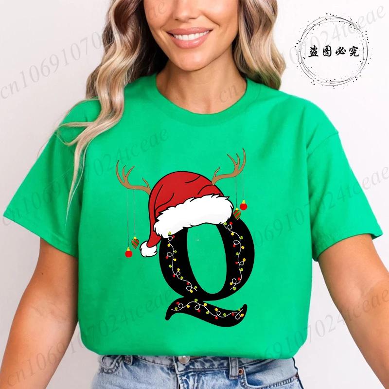 Fashion Merry Christmas Gift for Female Clothing Christmas 26 Alphabet Print TShirt for Women Casual Xmas Tees Short Sleeve Top