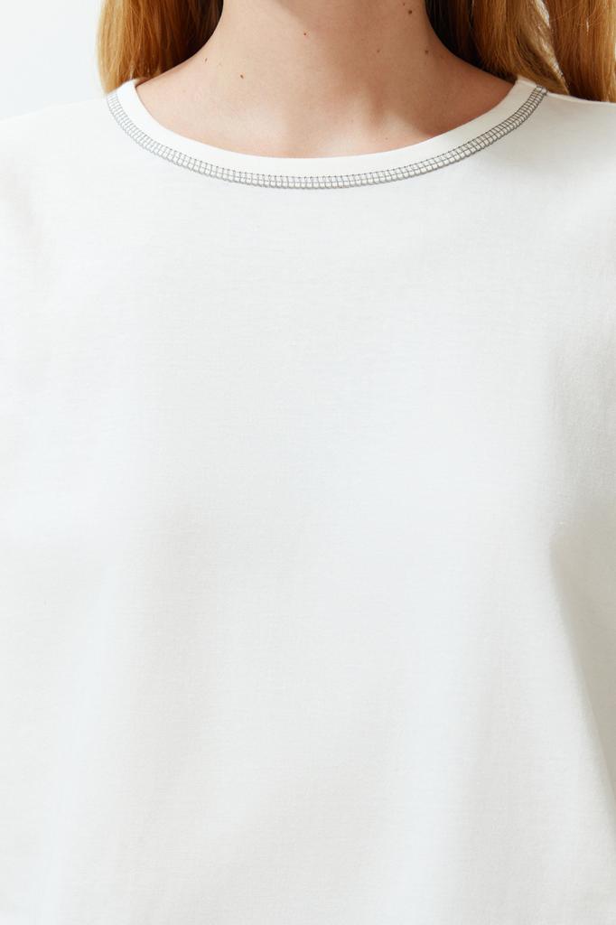 Women's Fashion New Pajama Set White 100% Cotton Geometric Patterned Knitted Pajama Set