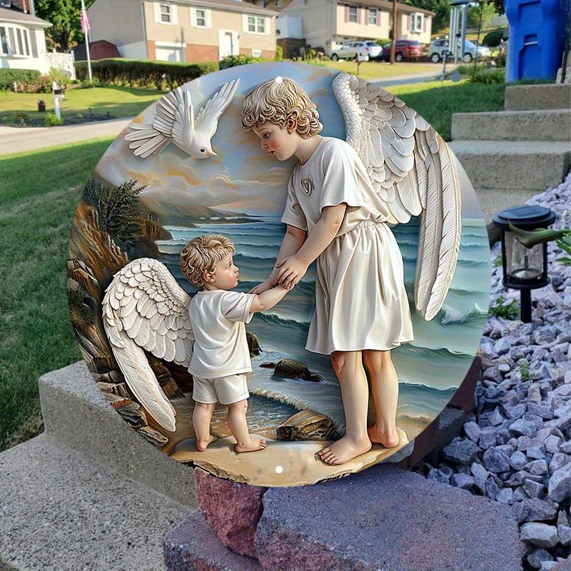 Декор для стен из дерева Angel Wood, деревянная вывеска, устойчивый к погодным условиям круглый венок, украшение для дома и сада, простая и стильная подвеска на дверь туалета