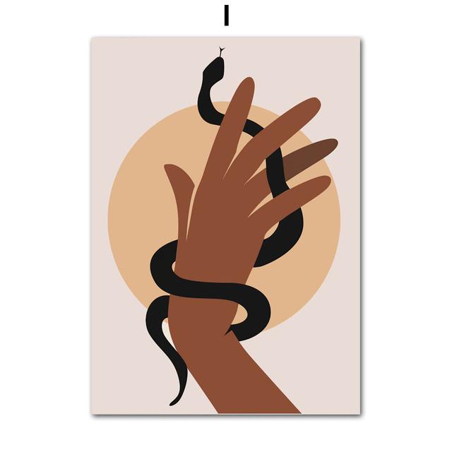 Abstract Fashion Vintage Boho Girl Snake Wall Art Canvas Painting Nordic Posters And Prints Wall Pictures For Living Room Decor No Frame