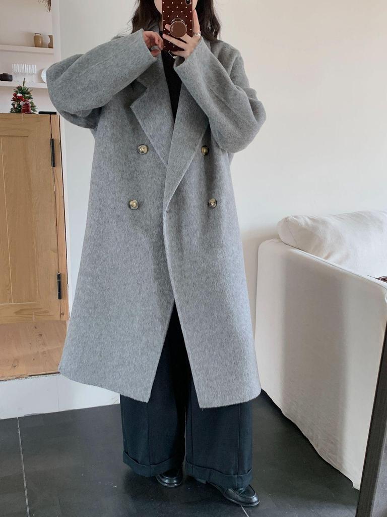Korean Style Women's Long-Haired Double-Faced Wool Cashmere Cocoon Coat