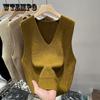 Women Knitted Sweater Vest Spring Autumn Short Loose Vintage Sweater Sleeveless Girls V-Neck Pullover Tops Female Outerwear