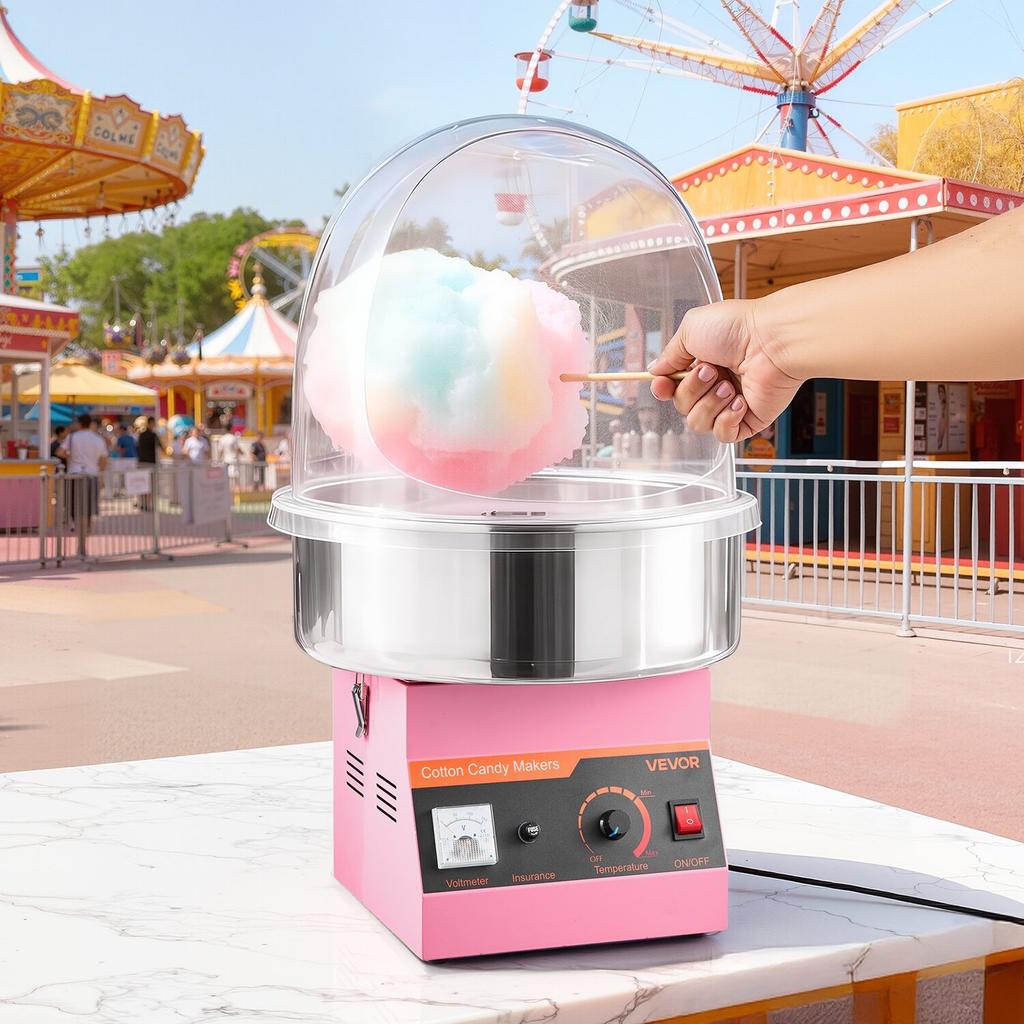 Electric Cotton Candy Machine, 1000W Commercial Floss Maker With Cover, Commercial Cotton Candy Machine w/Stainless Steel Bowl & Sugar Scoop, Ideal