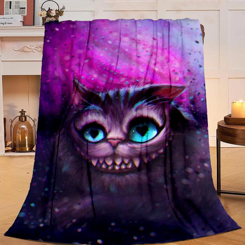 1PC wonderland Smile Cat Flannel Blanket Gift, Suitable for Both Men And Women, Soft Ideal for Beds And Sofa, Birthday Or Christmas Gift