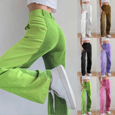 Женские модные прямые брюки, свободные повседневные брюки с цветными блоками, однотонные вельветовые брюки