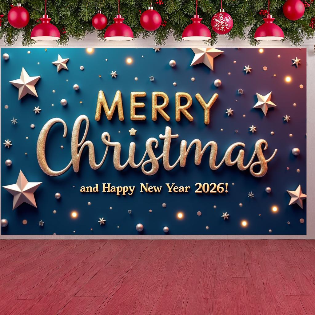 New Year Banner Christmas Themed Christmas Party Display Xmas Backdrop Sparkling Stars Christmas Event Backdrop For Festive Xmas