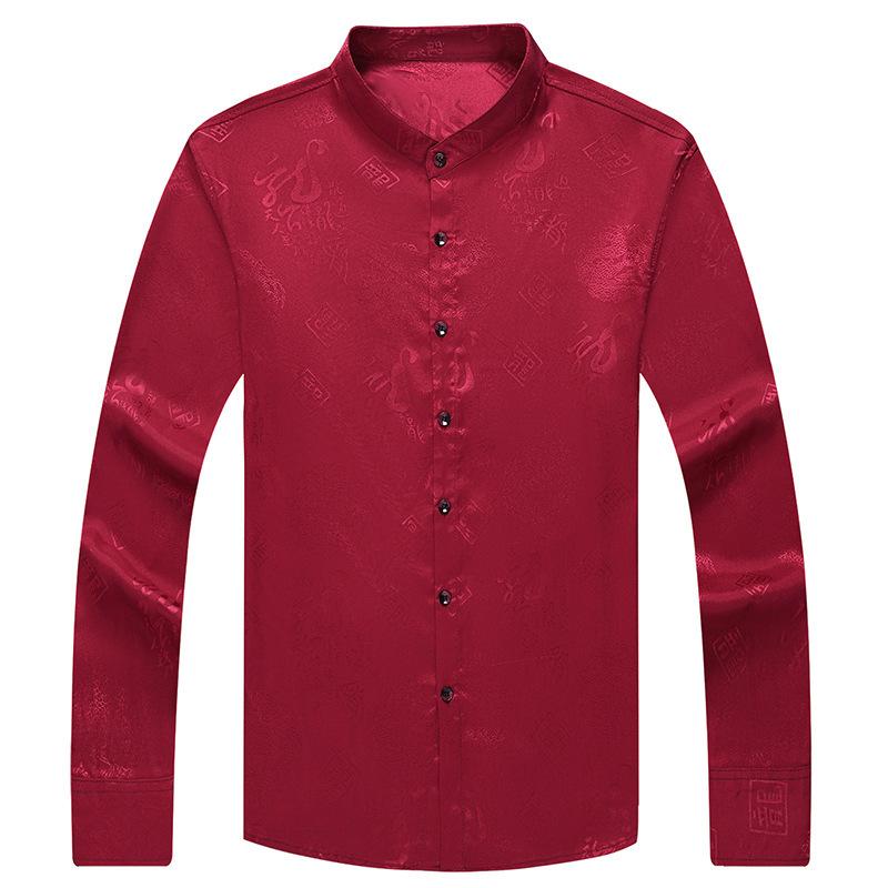 Мужская рубашка с длинным рукавом, новый стиль, повседневная, с тонким воротником-стойкой, для молодежи и людей среднего возраста, рубашка в китайском стиле, костюм Тан