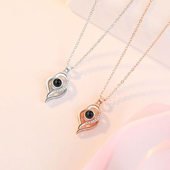 Ожерелье «Я люблю тебя на 100 языках», инкрустированное стразами и полым сердцем