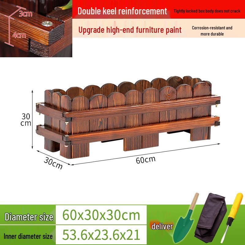 Outdoor Rectangular Wooden Flower Box and Vegetable Planter