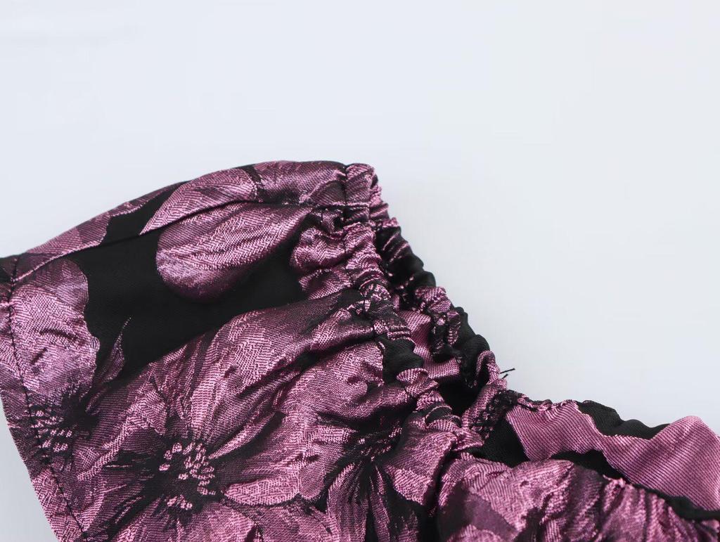 Spring 2025 Women's Off-Shoulder Jacquard A-Line Dress - European & American Style