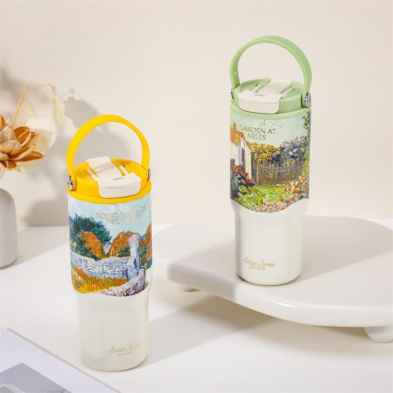 Ceramic Lined Insulated Travel Mug 700ml With Tea Strainer Kids Adult Vacuum Thermos Outdoor School Office