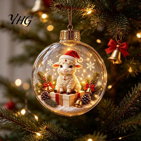 Christmas Gift Embellishments Glowing Story Ornament, Light?Up Mini Holiday Scene Hanging Ball with Warm Party Favors LED Light, Clear Plastic