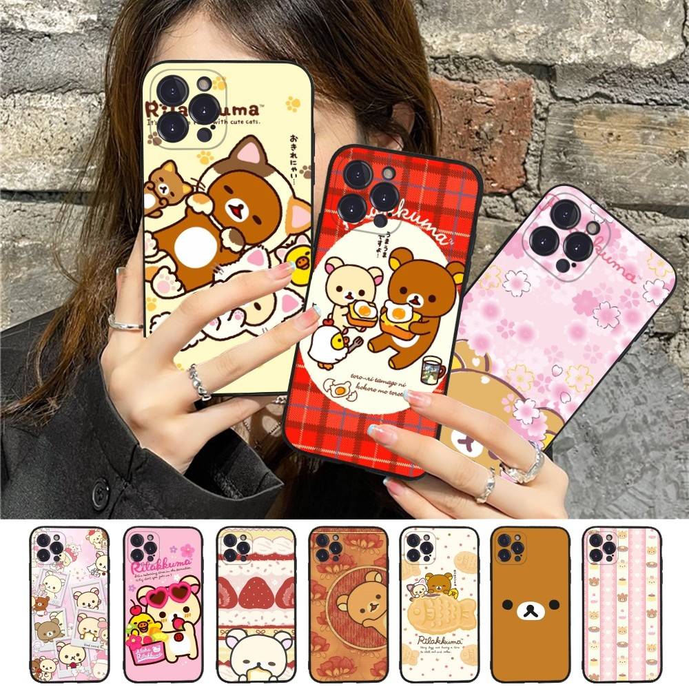 Популярный Милый Медведь R-rilakkuma Чехол для Телефона Для IPhone 16 Pro Max 15 17 Plus 14 13 12 Mini 11 Черный Чехол