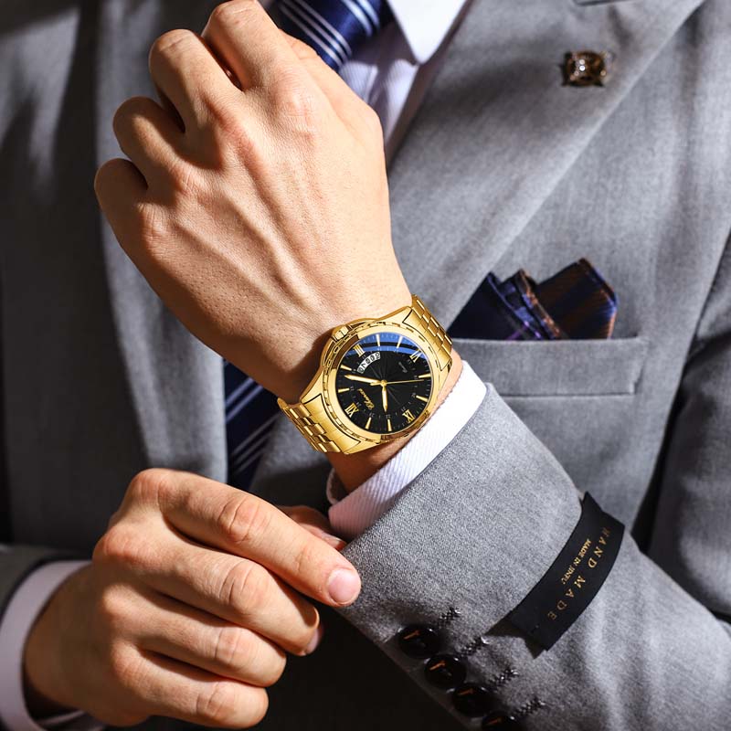CHENXI Brand Gold Man Watch Fashion Business Waterproof Calendar Quartz Wristwatch Men's Clock Stainless Steel Watchband