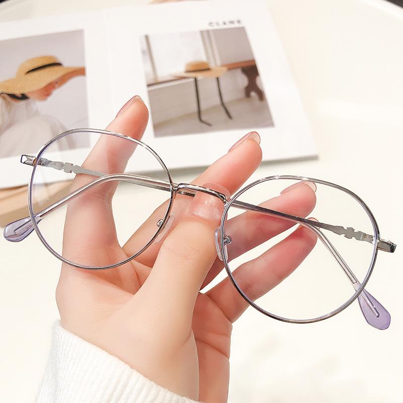 Fashion Korean Style Round Women Glasses Computer Frame Metal Anti Blue Light Spectacles Eyeglasses