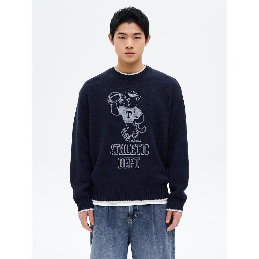 8SECONDS Varsity Graphic Print Knit Pullover Navy