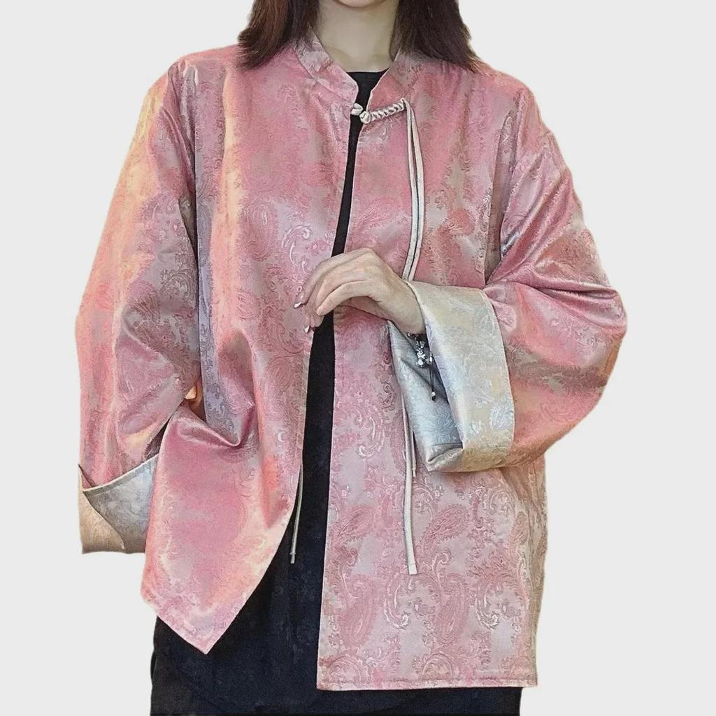 Новое женское пальто в китайском стиле с двусторонним жаккардовым тиснением 2024 года - Элегантное, модное, высококлассное дизайнерское пальто для мам