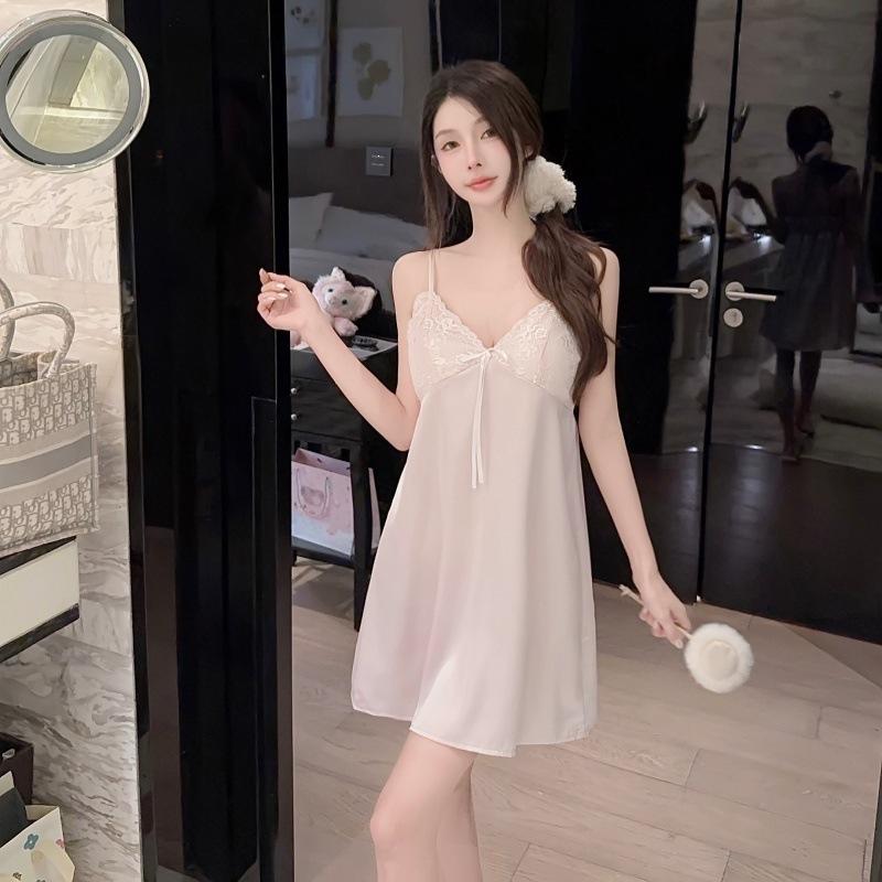 1011 new sexy ice silk nightgown women's summer with chest pad, advanced sense suspender nightgown, pure desire style pajamas, small fragrance
