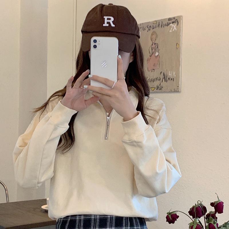 Женская толстовка Harajuku Oversize с воротником-стойкой - повседневный топ в гонконгском стиле для студентов