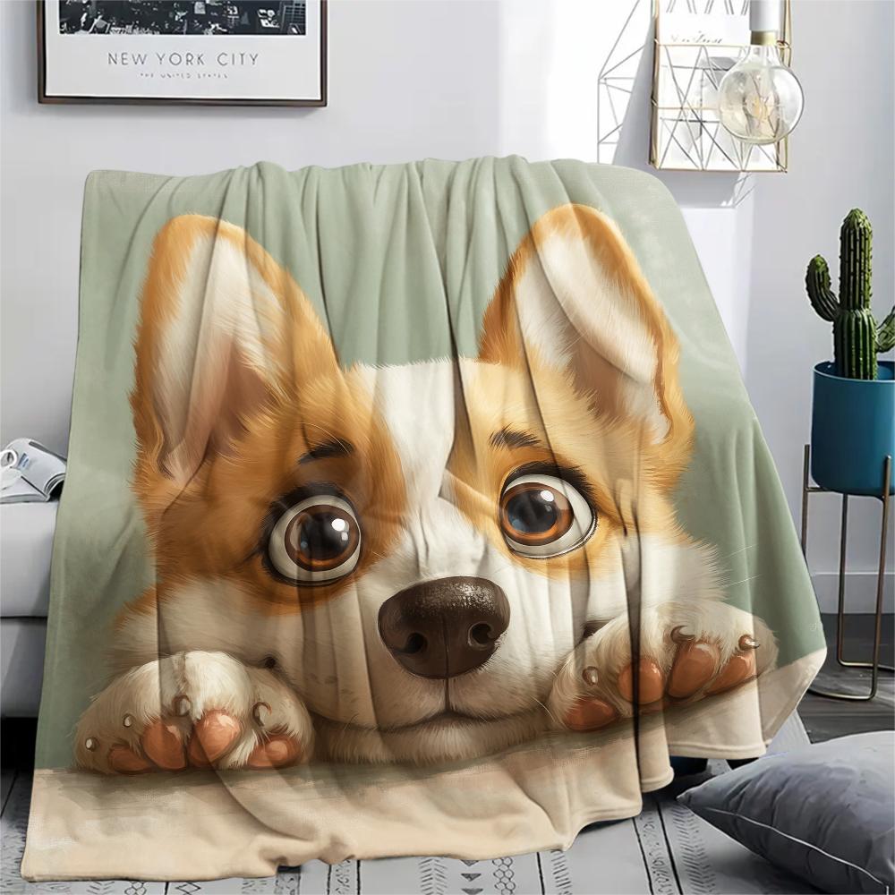 Cute Corgi,pattern Flannel Blanket, High quality Comfortable for All Seasons, Home Decor, Warmth and Comfort, Perfect for Gifts.