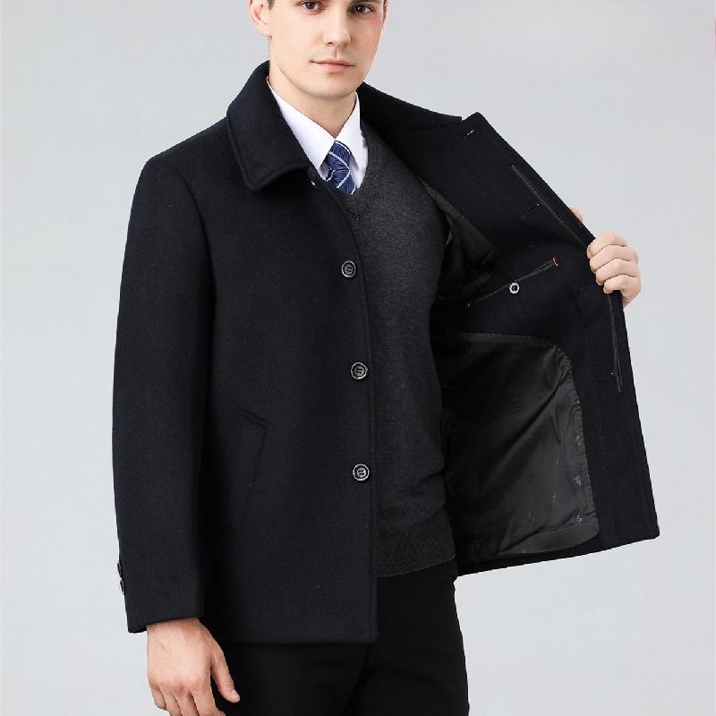 Мужское кашемировое пальто для мужчин среднего и пожилого возраста, утепленное повседневное шерстяное пальто свободного покроя, ветровка, мужская одежда на осень и зиму