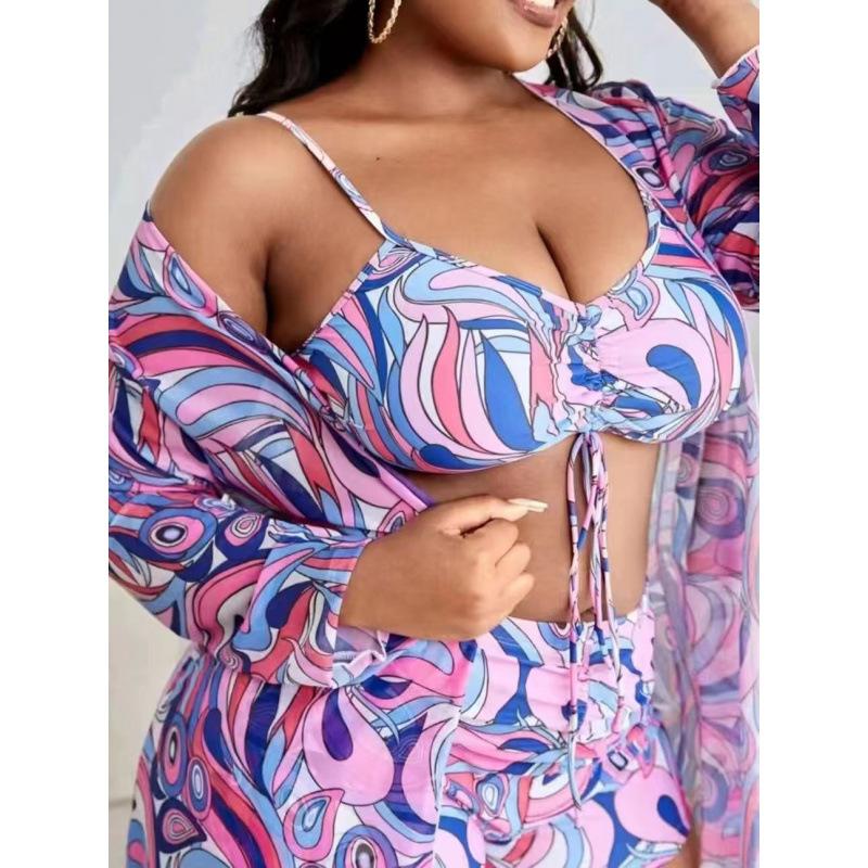 New three-piece fattened swimsuit women's long blouse high waist boxers women's swimsuit swimsuit beach