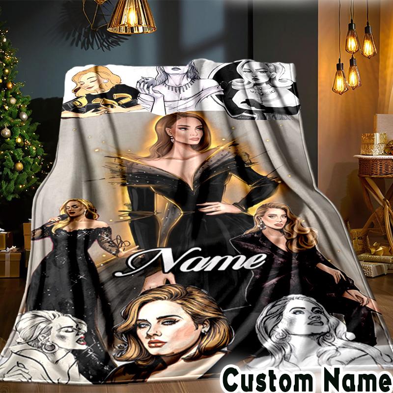 Custom Name Vibes Music Adele Throws Blanket Flannel Blankets for Couch Bed Gifts for Men Women Picnic blanket Christmas fan gifts