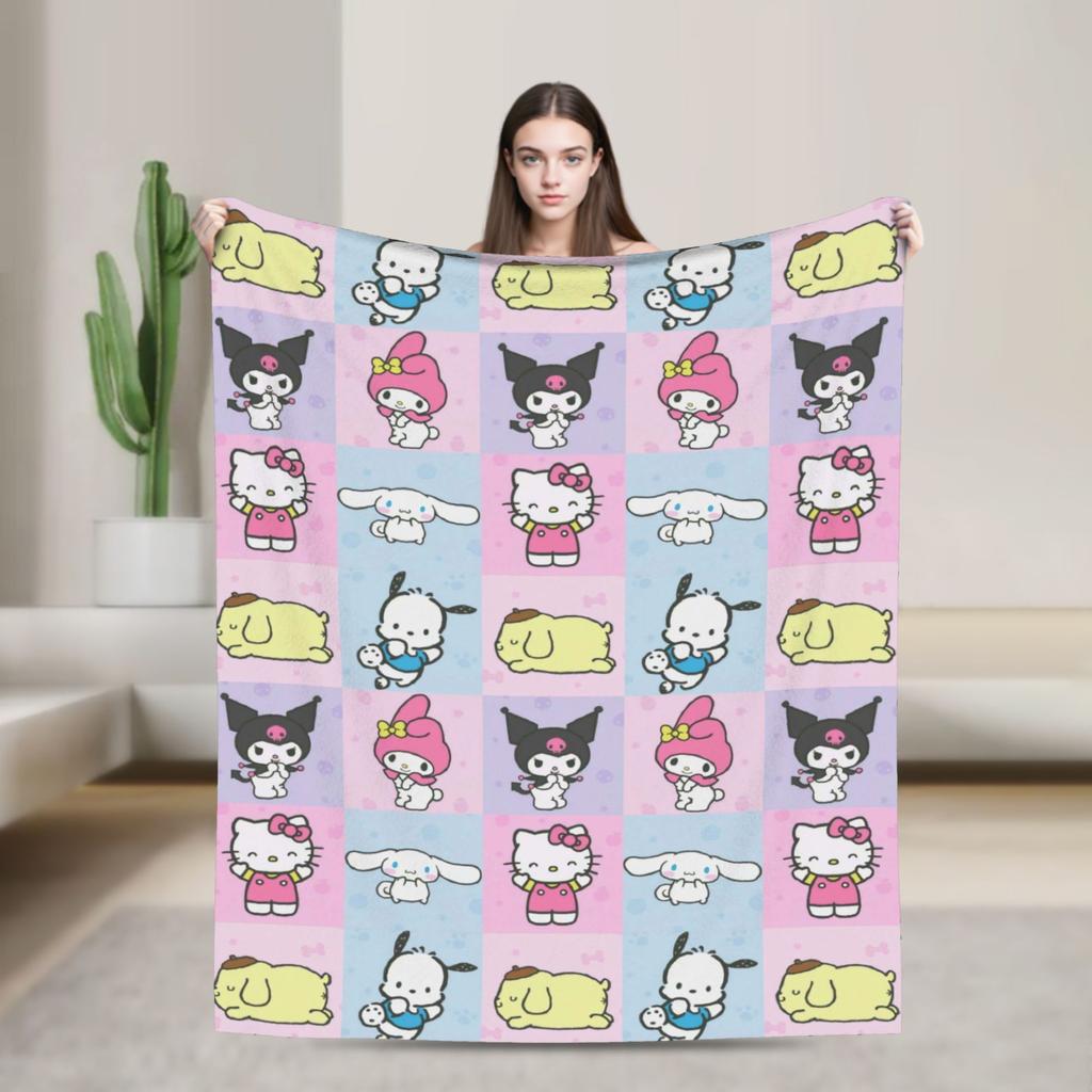 Фиолетовые пледы Kuromi Кавайный мультяшный шерстяной Потрясающие дышащие пледы для покрывала Осень/Зима