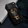 Чехол для телефона Apple Черный с Золотым Львом Для iPhone 17 16 15 14 13 12 Mini 11 Pro Max 17 Air 7 8 Plus XR X Стеклянная Задняя Крышка