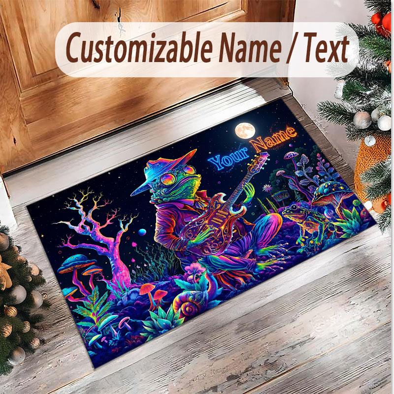 Music Guitar Theme Soft Crystal Velvet Rug Custom Name & Text Print Non Slip Floor Rug for Bedroom Living Room