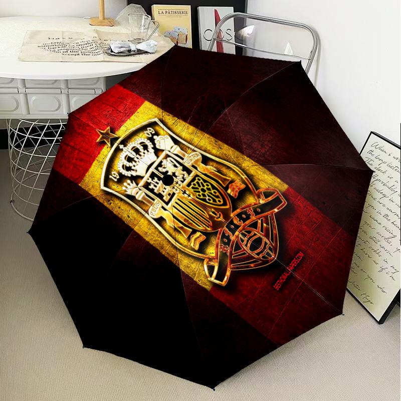 1PC Spain FC Crest Printed Umbrella Folding umbrella, automatic umbrella 8-Frame for Travel, camping Fan gifts Christmas Gifts