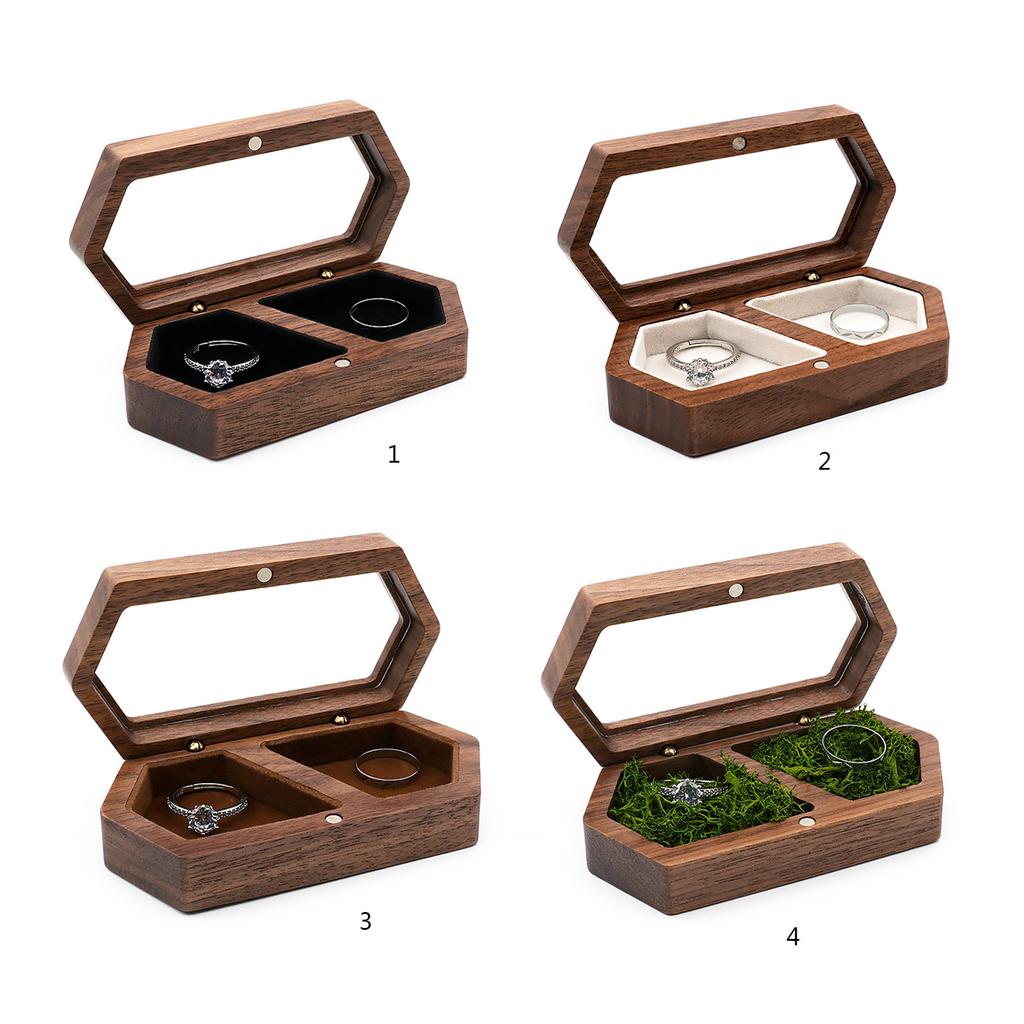Мини-органайзер для ювелирных изделий, коробка для обручальных колец, дорожный футляр из орехового дерева, держатель для сережек для предложения, свадебная церемония